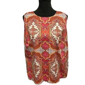 Talbots Woman 14W Sleeveless Zip Back Blouse Floral Pink Plus Size Top